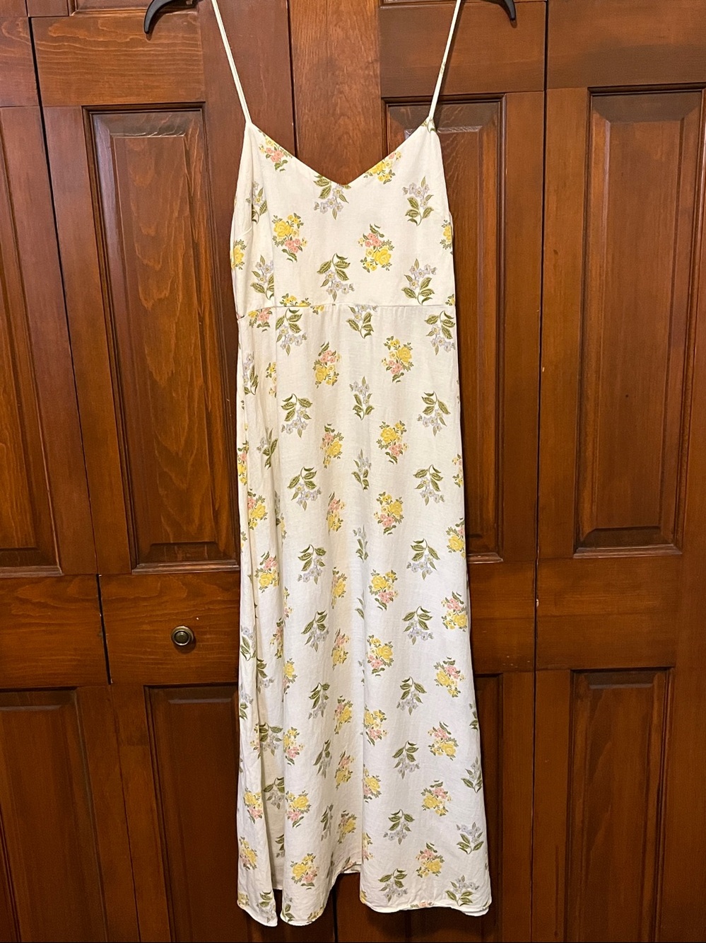 Zara Linen Blend Dress Midi Cream Floral Print Size Small